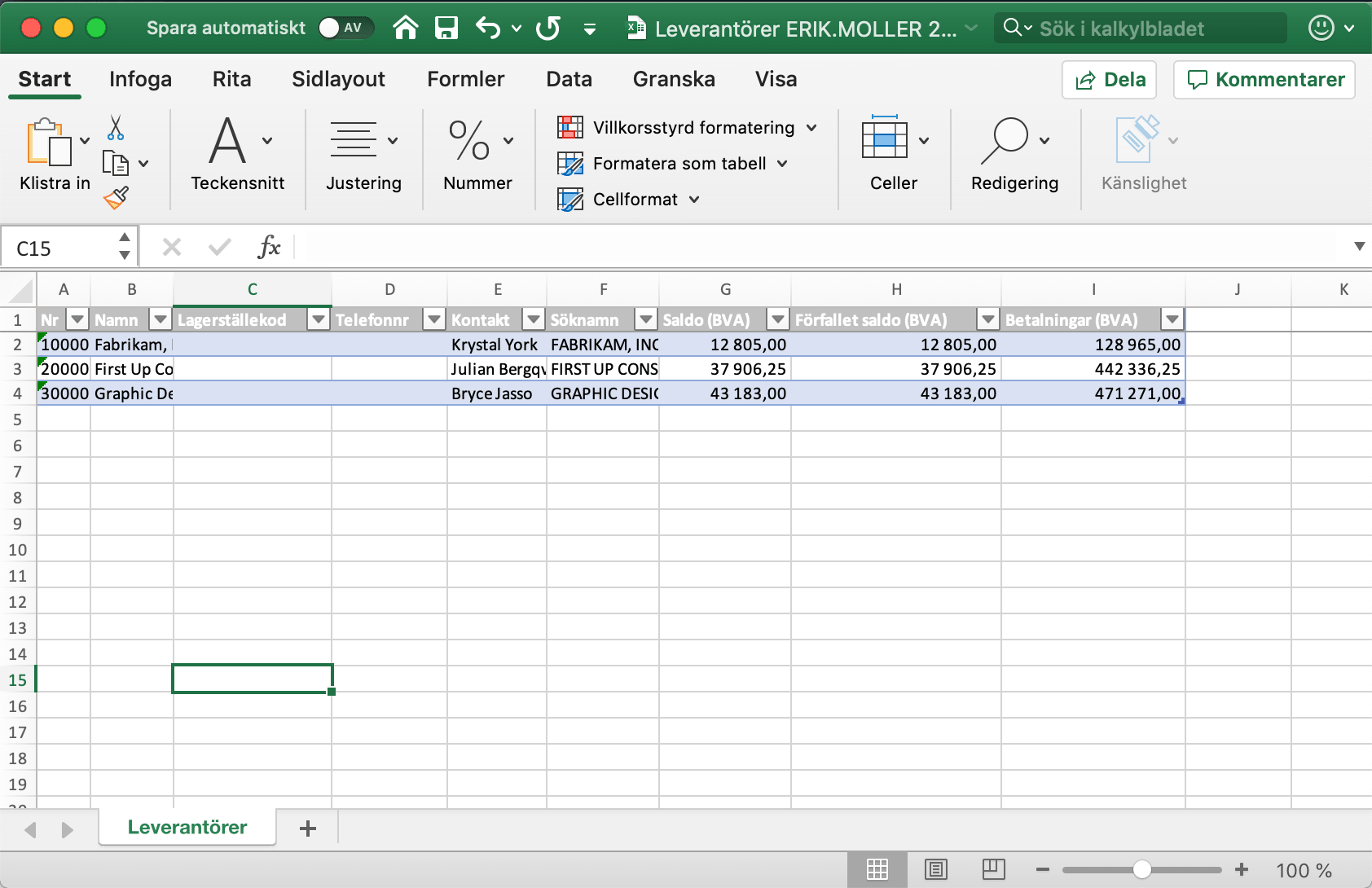 Öppna i Excel i Dynamics 365 Business Central
